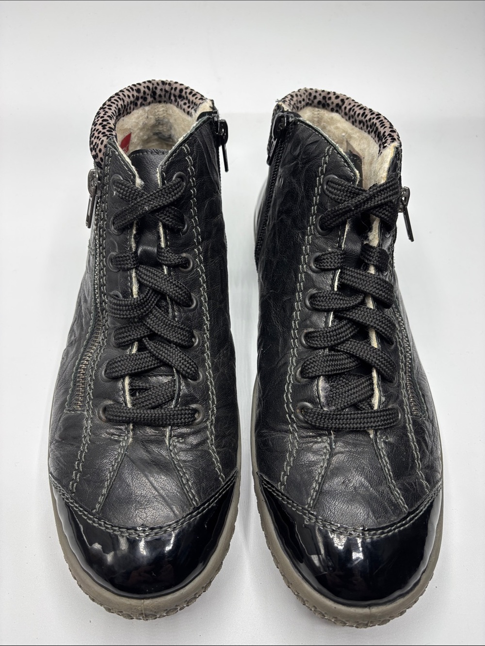 Rieker Womens Black Leather Ankle Bootie/Shoe Side Zip Size EU 42/ US 11